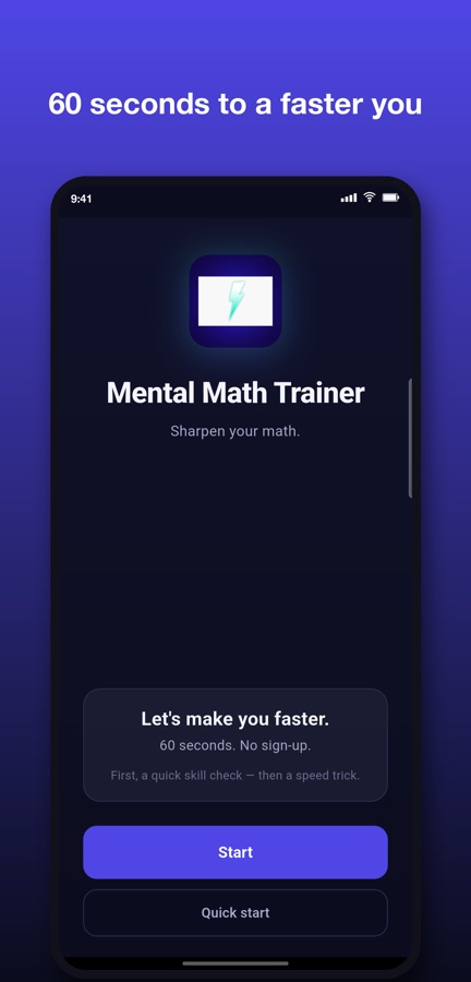 Mental Math Trainer home screen